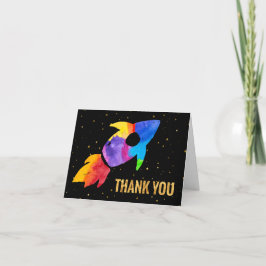 Rainbow Watercolor Rocket Weltraum Vielen Dank Dankeskarte