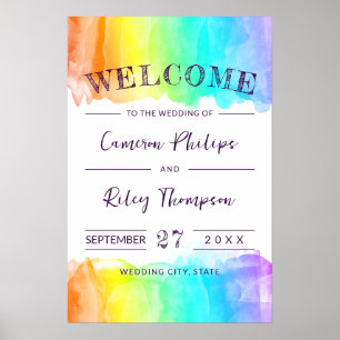 Rainbow Watercolor Splash LGBTQ Hochzeit willkomme Poster