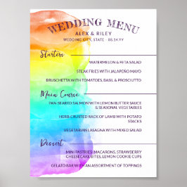 Rainbow Watercolor Splash LGBTQ Hochzeitmenü Poster
