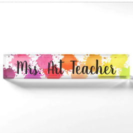 Rainbow Watercolor Spritzer Lehrerin Schreibtisch Namensplakette