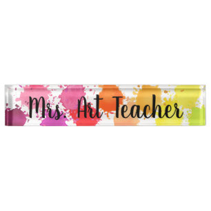 Rainbow Watercolor Spritzer Lehrerin Schreibtisch Namensplakette