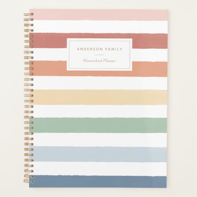 Rainbow Watercolor Streifen Homeschoolplaner Planer (Vorderseite)