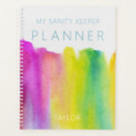 Rainbow Watercolor Strip Modern Planer<br><div class="desc">Dieser Planer hat einen Hintergrund eines Aquarellenbogens auf einem weißen Hintergrund. Personalisieren Sie es mit Ihrem Namen. Einfach und modern. Erstellt von der einfachen Farmhouse Press.</div>