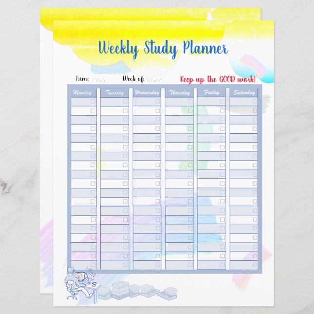 Rainbow Watercolor Study Planner und Taten (Vorne/Hinten)