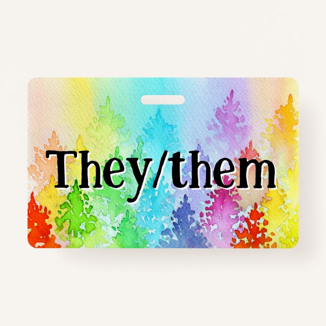 Rainbow Watercolor Trees Pronouns Abzeichen Ausweis (Vorderseite)