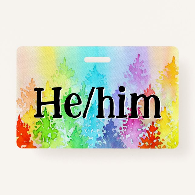 Rainbow Watercolor Trees Pronouns Abzeichen Ausweis (Vorderseite)