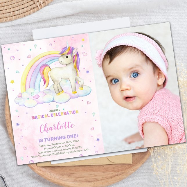 Rainbow Watercolor Unicorn Birthday Einladungen ph (Rainbow Watercolor Unicorn Birthday Invitations ph)