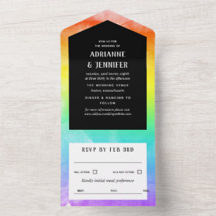 Rainbow Watercolor Wash LGBT Wedding All In One Einladung