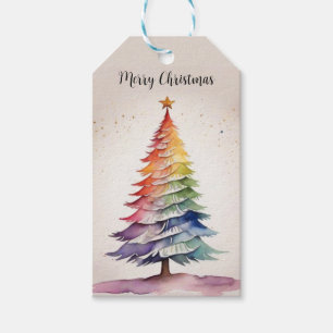 Rainbow Watercolor Weihnachtsbaum Geschenkanhänger