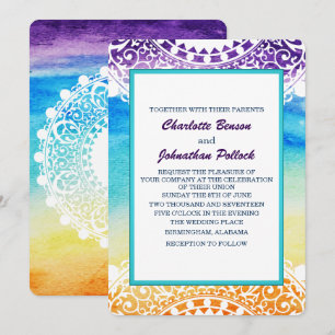 Rainbow Watercolor Weißes Mandala Hochzeit Einladung