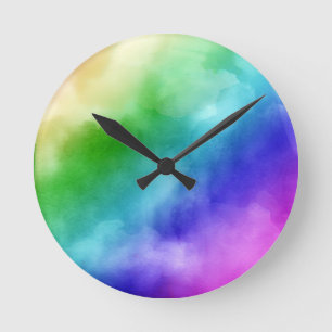 Rainbow Watercolors Runde Wanduhr