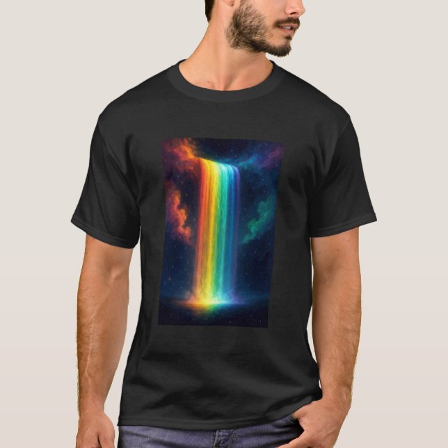 Rainbow Waterfall at Night Fantasy Landscape Dream T-Shirt (Vorderseite)