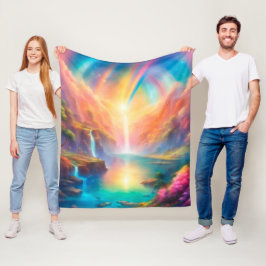Rainbow waterfall landscape fleecedecke