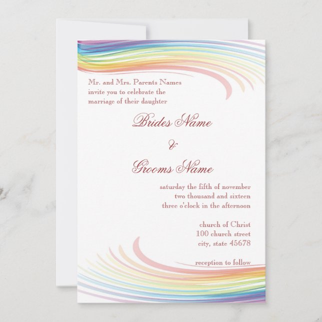 Rainbow Wave Hochzeit Einladung (Vorderseite)