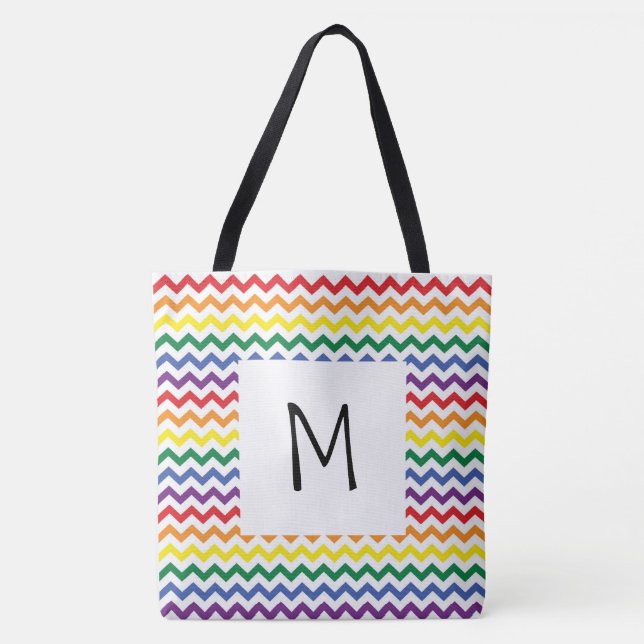 Rainbow Wavy Lines Monogram Totbeutel Tasche (Vorderseite)