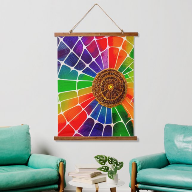 Rainbow Web Wandteppich Mit Holzrahmen (Wohnzimmer)