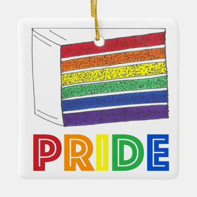 Rainbow Wedding Cake Slice LGBT Gay Pride Keramikornament (Vorderseite)