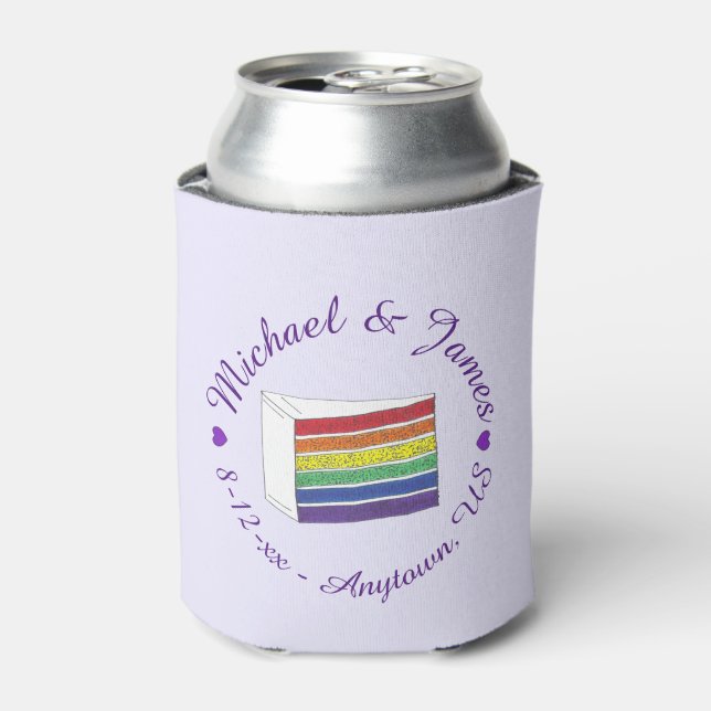 Rainbow Wedding Cake Slice Lila Heart LGBT Gay Dosenkühler (Kanne Vorderseite)