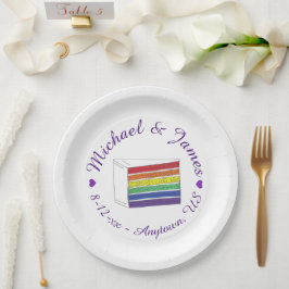 Rainbow Wedding Cake Slice Lila Heart LGBT Gay Pappteller