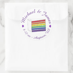 Rainbow Wedding Cake Slice Lila Heart LGBT Gay Runder Aufkleber