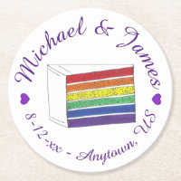 Rainbow Wedding Cake Slice Lila Heart LGBT Gay