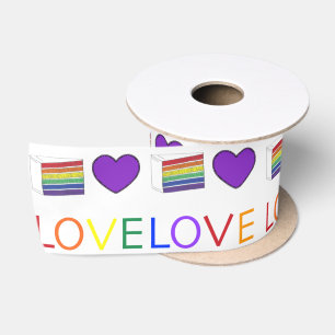 Rainbow Wedding Cake Slice Lila Heart LGBT Gay Satinband