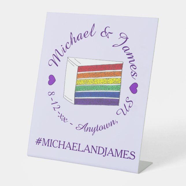 Rainbow Wedding Cake Slice Lila Heart LGBT Gay Sockelschild (Vorderseite)