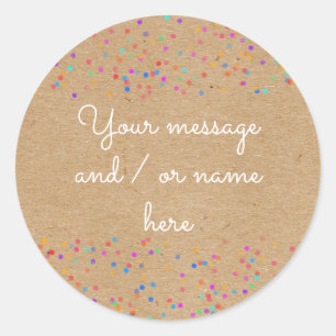 Rainbow Wedding Confetti Rustic Kraft Name Runder Aufkleber