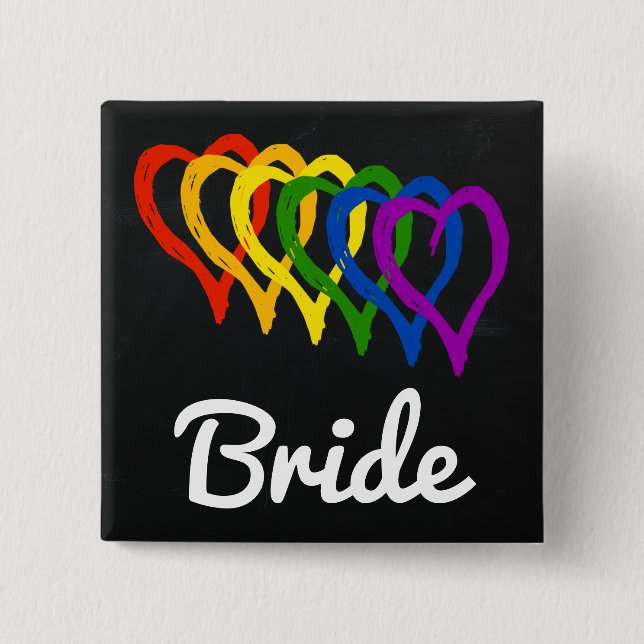 Rainbow Wedding Layered Hearts Bride Button (Vorderseite)