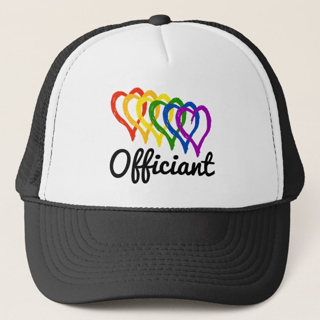 Rainbow Wedding Layered Hearts Officers Truckerkappe (Vorderseite)