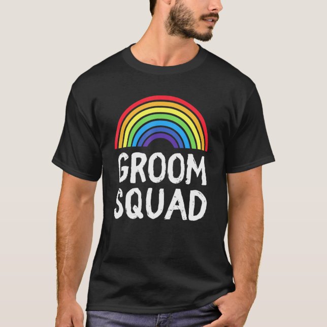 Rainbow Wedding LGBT Groom Squad Crew T-Shirt (Vorderseite)