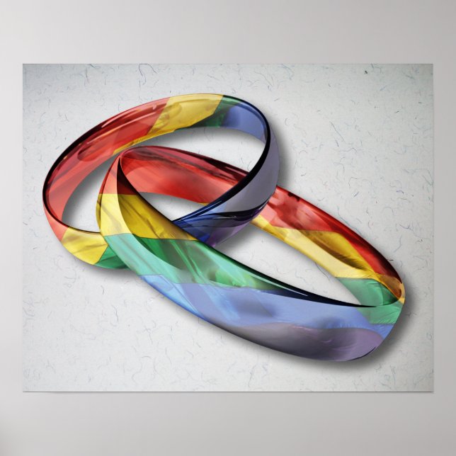 Rainbow Wedding Rings for Marriage Equality Poster (Vorne)