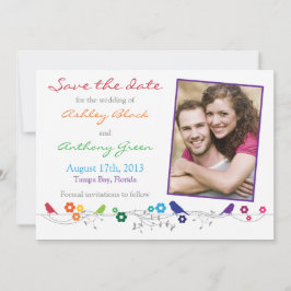 Rainbow Wedding Save the Date Birds Blume