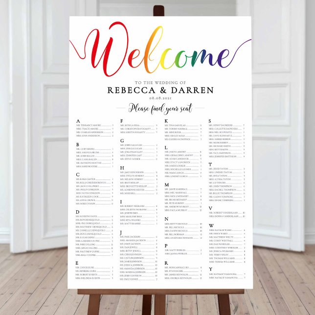 Rainbow Wedding Seating Chart Alphabethisch Poster (Von Creator hochgeladen)