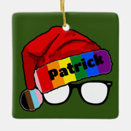Rainbow-Weihnachtsmannmütze mit Brille Keramikornament