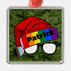 Rainbow-Weihnachtsmannmütze mit Brille Ornament Aus Metall
