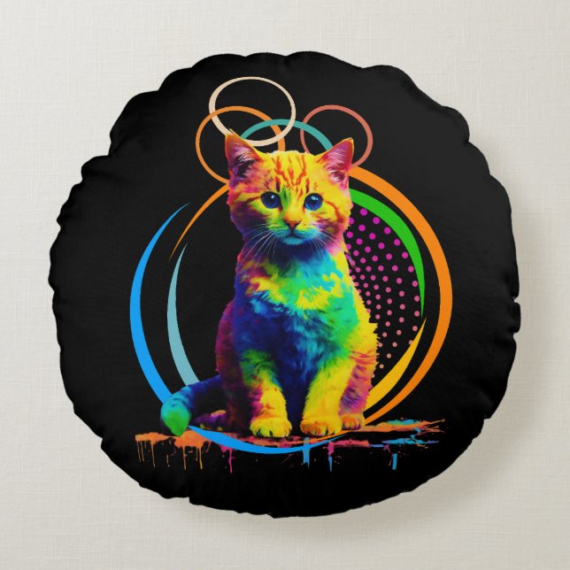 Rainbow Whiskys Ein Traum für die Katze Rundes Kissen (Vorderseite)