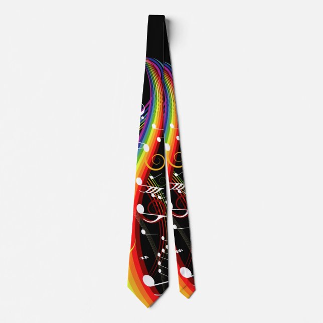 Rainbow White Musiknote auf Schwarz Krawatte (Vorderseite)