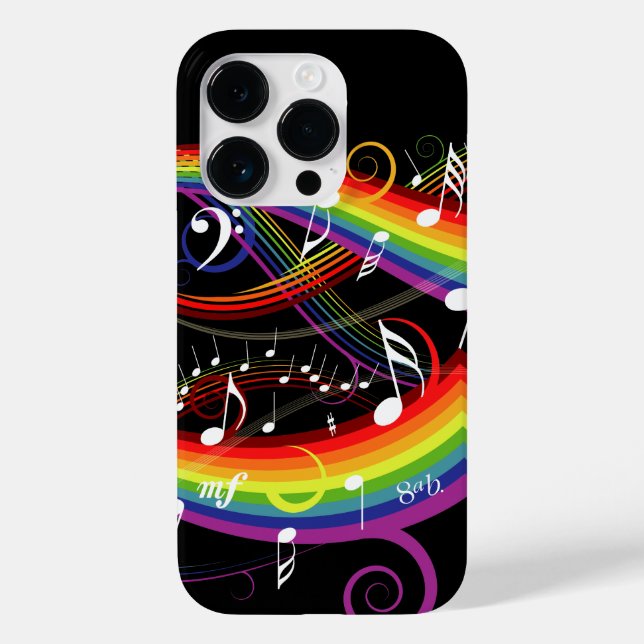 Rainbow White Musiknoten auf Black Case-Mate iPhone Hülle (Rückseite)