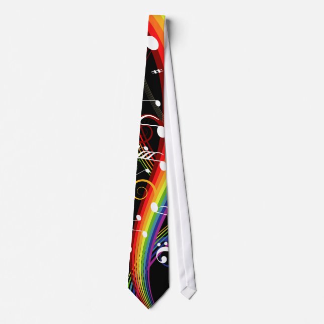 Rainbow White Musiknoten auf Black Krawatte (Vorderseite)
