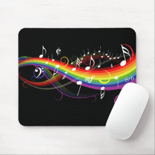 Rainbow White Musiknoten auf Black Mousepad
