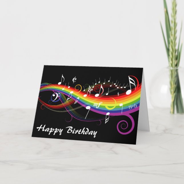 Rainbow White Musiknotens Happy Birthday Card Karte (Vorderseite)