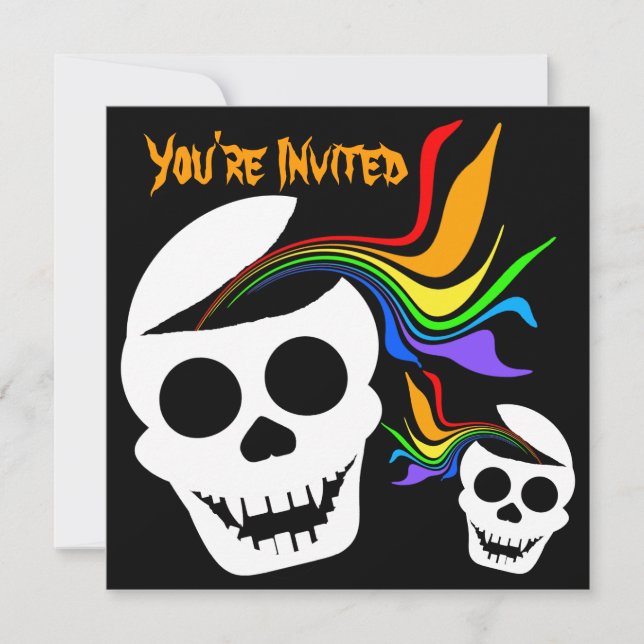 Rainbow White Skull Einladungen (Vorderseite)