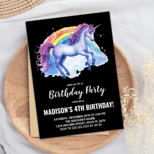Rainbow White Unicorn Invitations d'anniversaire
