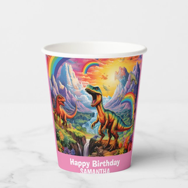 Rainbow Wild One Dinosaurier Dinosaurier Pink Pappbecher (Rückseite)