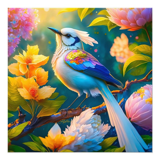 Rainbow Winged Jay Fantasy Bird Fotodruck (Vorne)