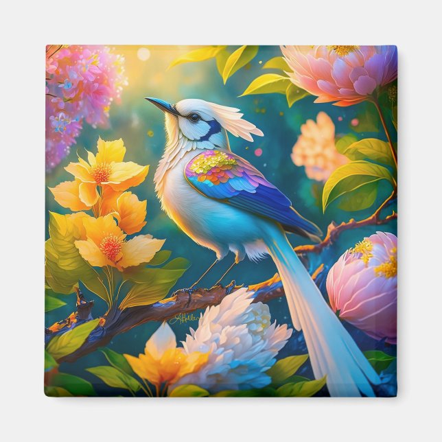 Rainbow Winged Jay Fantasy Bird Magnet (Vorne)