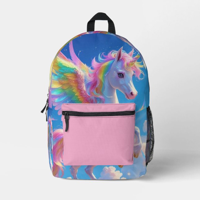 Rainbow Winged Prancing Unicorn  Bedruckter Rucksack (Vorderseite)