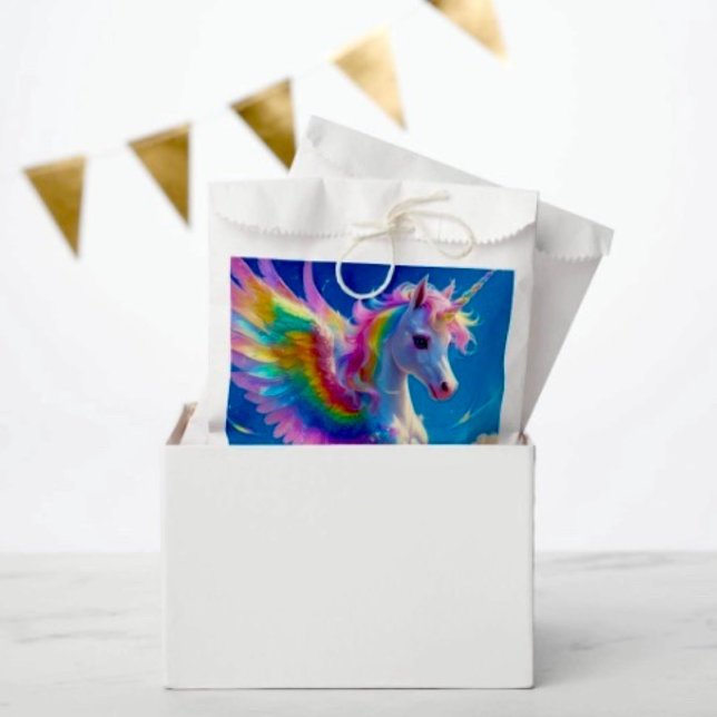 Rainbow Winged Prancing Unicorn Geschenktütchen (Favor Bag Dimensions: 5.75”x8” sold in sets of 50. 
)