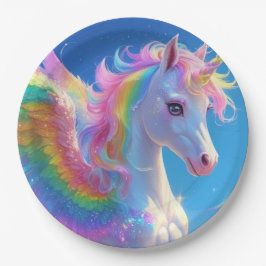 Rainbow Winged Prancing Unicorn Pappteller